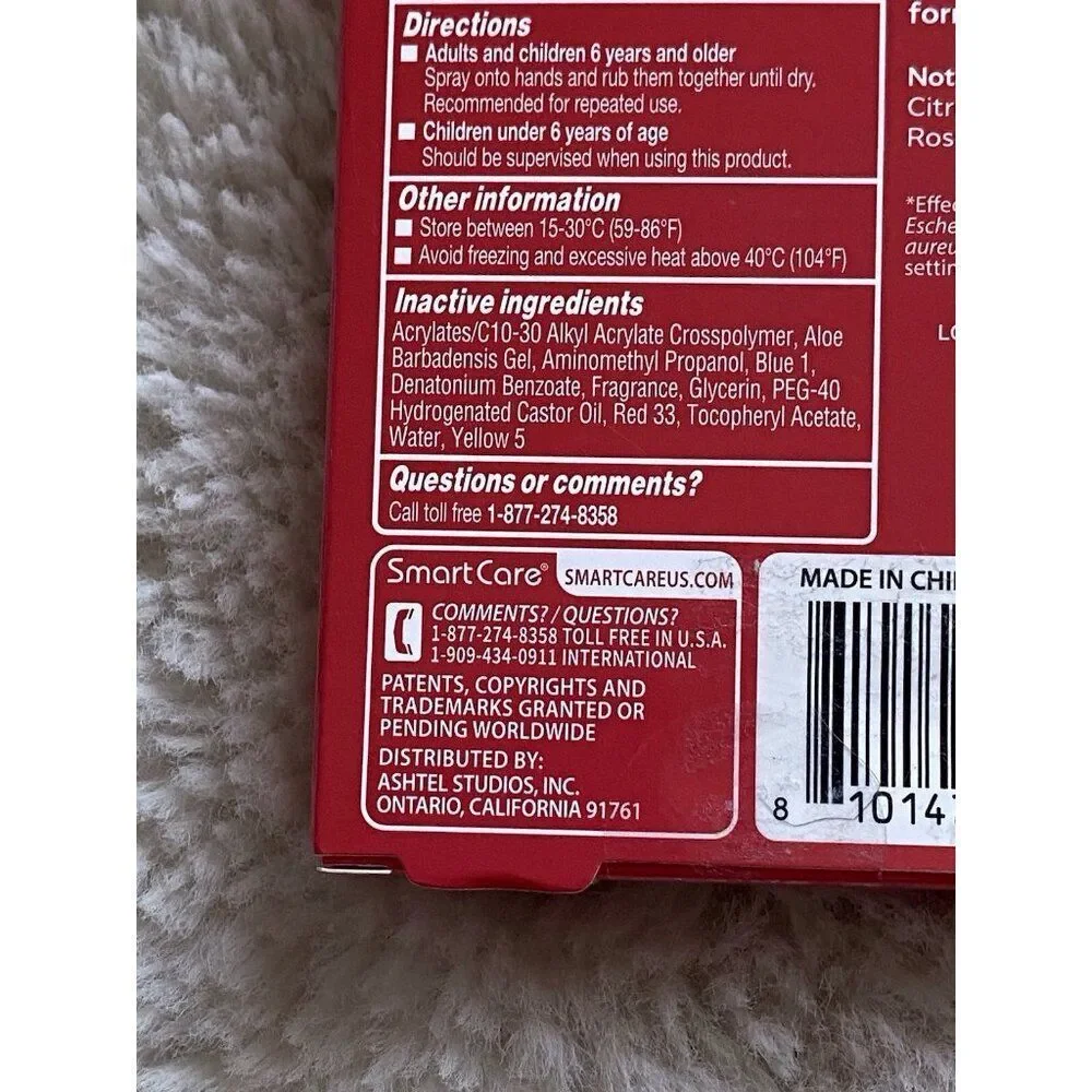 Smart Care Scented‎ Hand Sanitizer Spray 1.35 Fl Oz Wild Rose Hydrating NEW